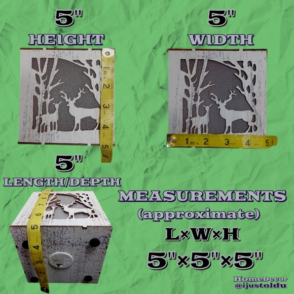 LED Wooden Candle Box with Snowflake & Forest Design | 5″×5″×5″ | Birch White - Picture 4 of 17